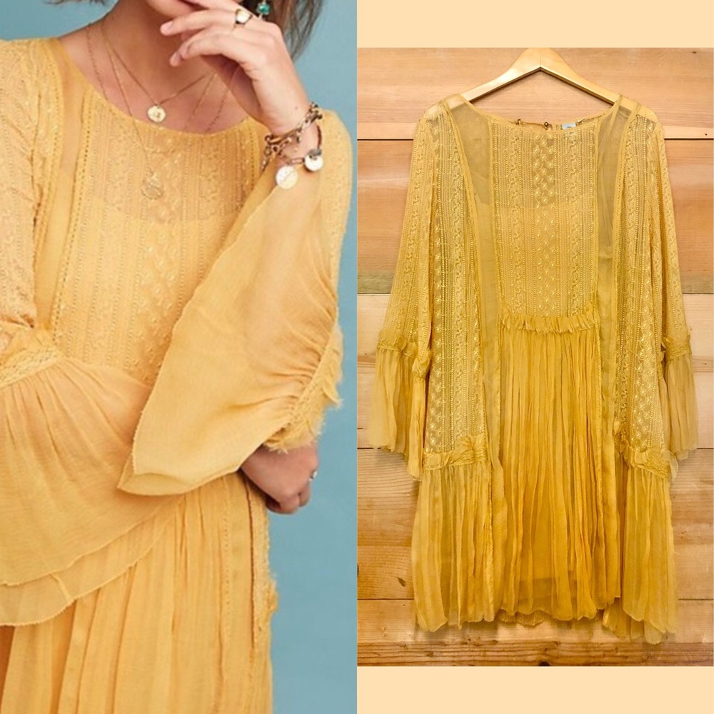 Seen Worn Kept Senji Tunic dress babydoll boho flowy lacy bell trumpet sleeve